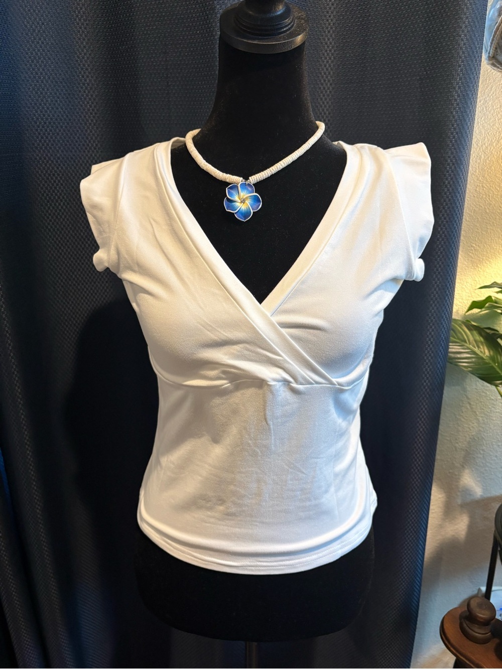 White V-Neck Wrap Short Sleeve Top